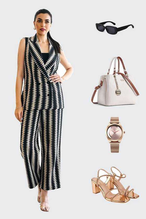 Black & White Striped Co-ord Set Under ₹900