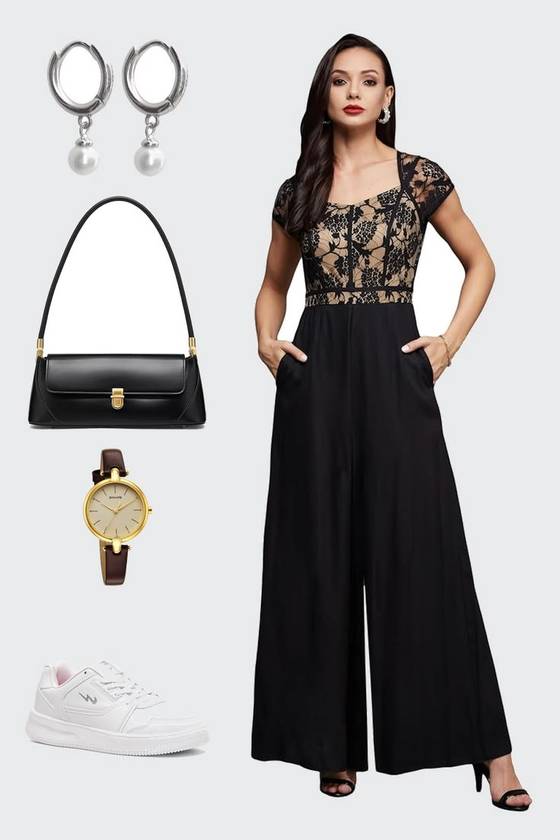 Black Lace Jumpsuit Under ₹1,500   Casual Outf