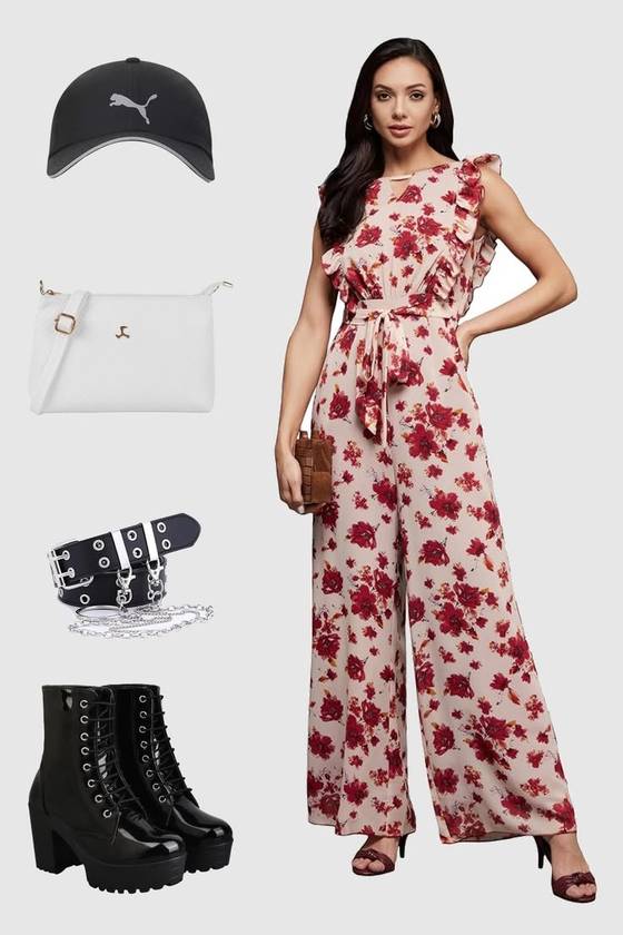 Red Floral Jumpsuit Under ₹1,000   Streetwear