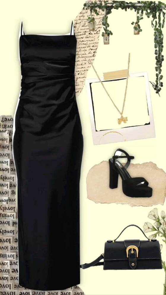 Black maxi satin dress