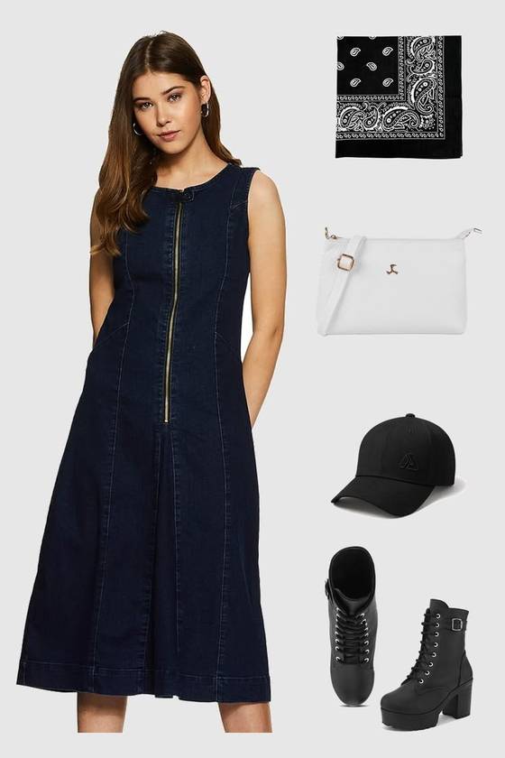 Denim Midi Dress Under ₹1,000   Streetwear Out