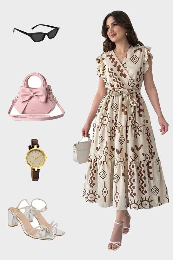 Cream Printed Wrap Dress Under ₹500   Party &