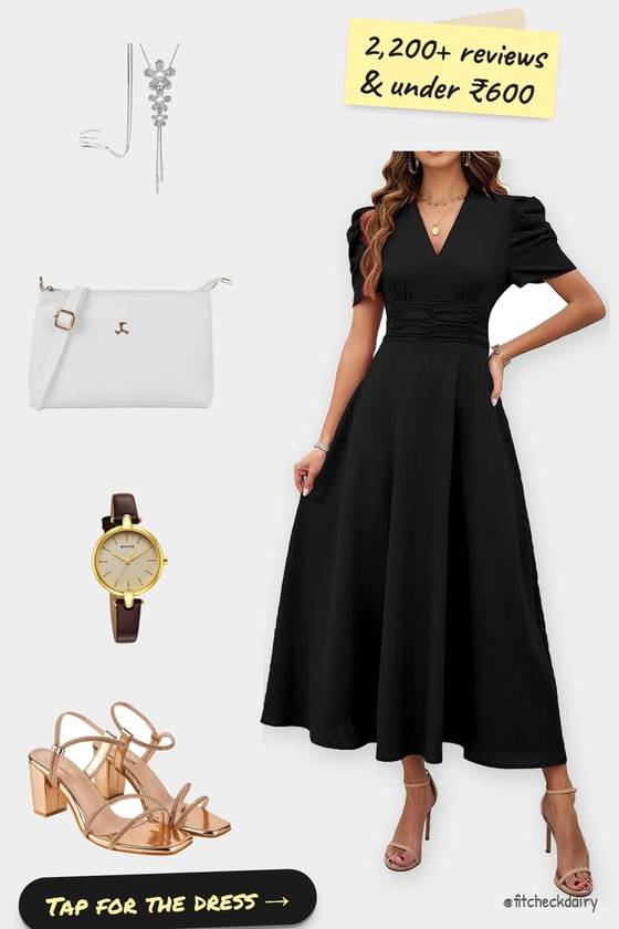 Black V-Neck Maxi Dress Under ₹600 on Amazon I