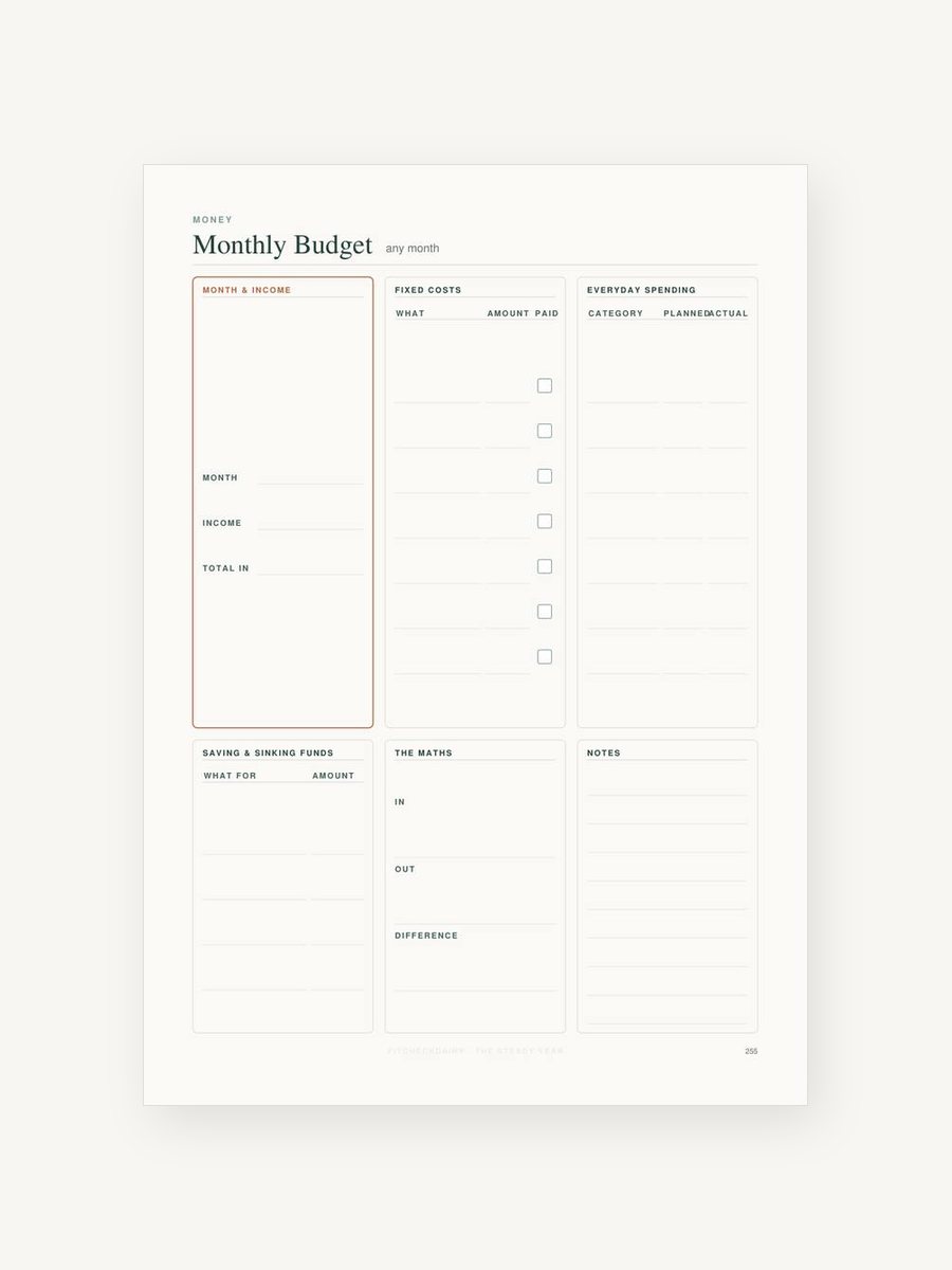 Monthly budget page